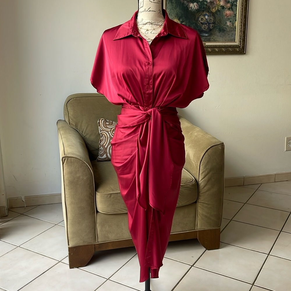 DO-BE | Women’s Button Down Ruched Shirt Dresses Short Sleeve Lapel V Neck
